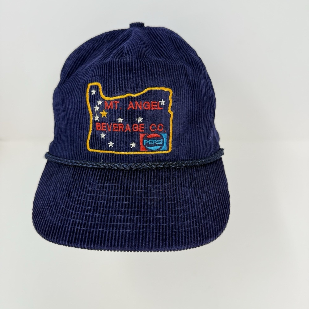Vintage Nissin Mt Angel Beverage Company Pepsi Blue Corduroy Adjustable Rope Hat